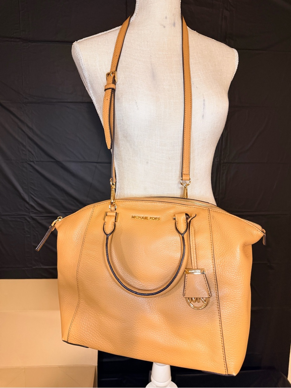 Michael Kors Tan Pebbled Leather East-West Tote with Long Strap